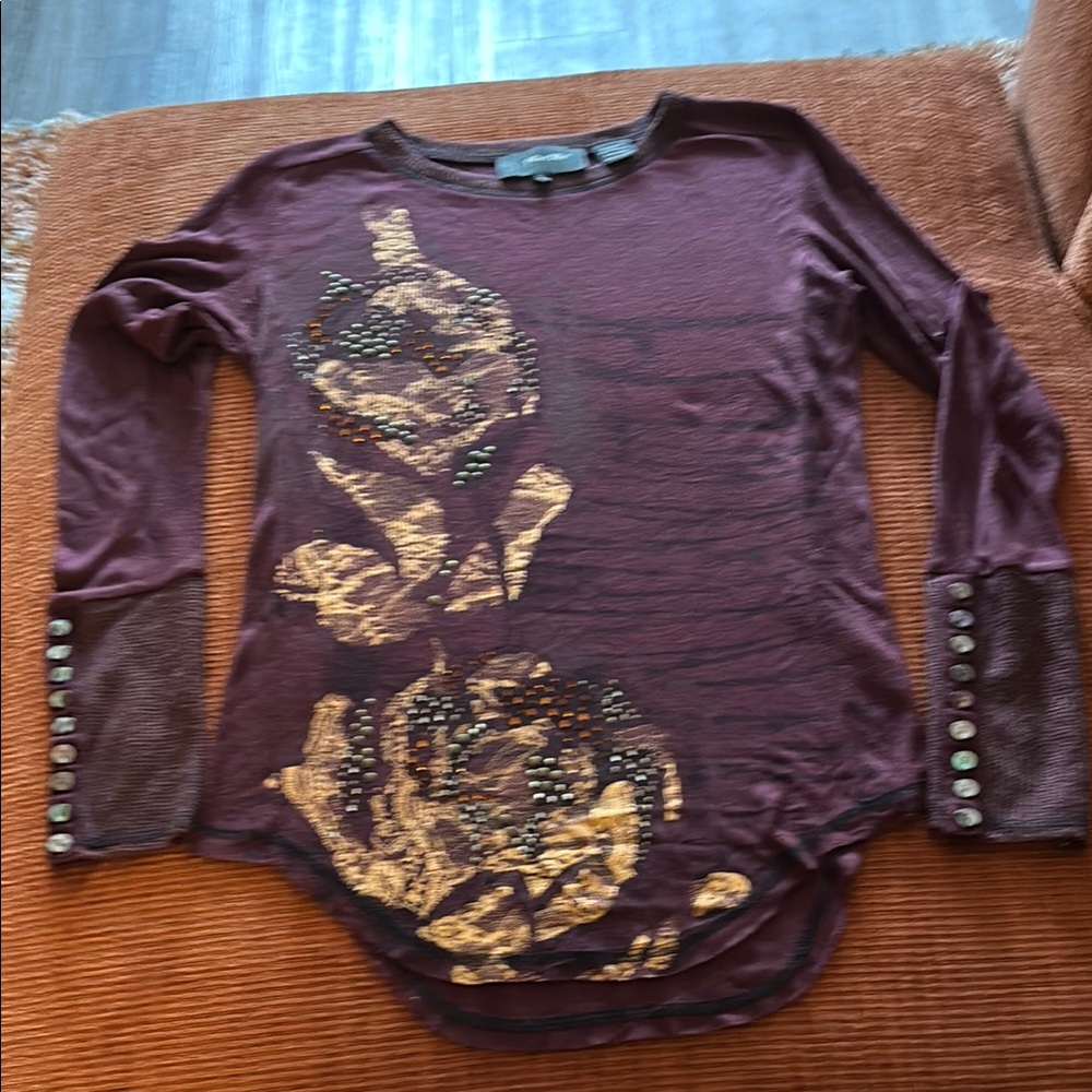 Miss Me Maroon Top with rhinestone Embroidered Accents